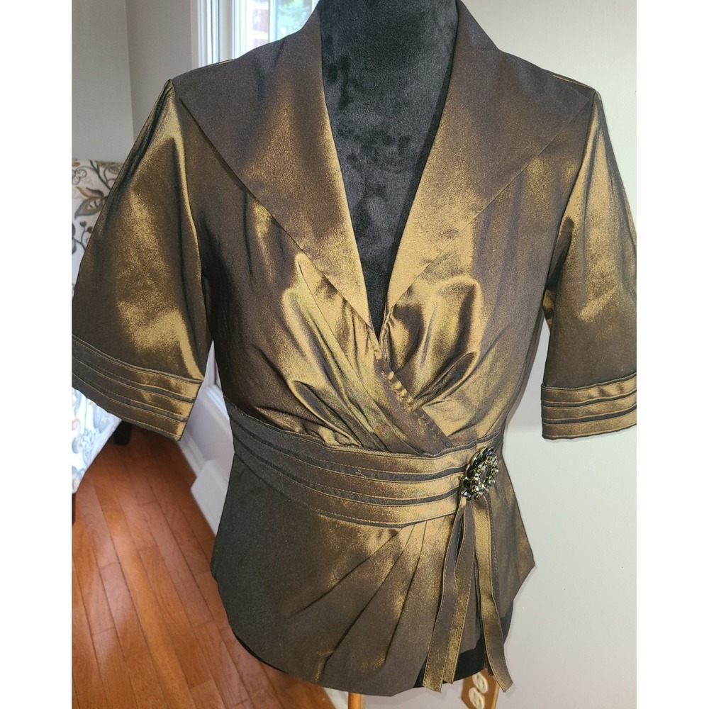 KM Collections Evening Wear Top Zip Trim Dickey Brooch Classy Chocolate Luxury 6